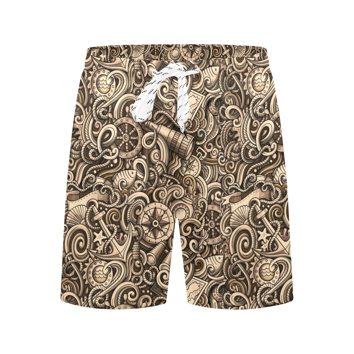 Nautical Tattoo Design Themed Print Men's Swim Trunks Beach Shorts