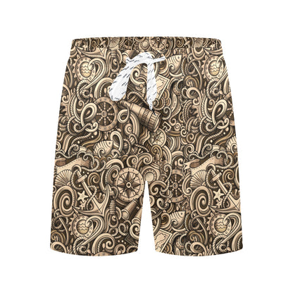 Nautical Tattoo Design Themed Print Men's Swim Trunks Beach Shorts