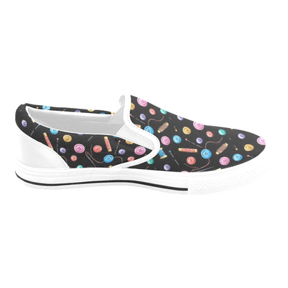 Sewing Print Design LKS309 White Slip Ons Canvas Women's Shoes