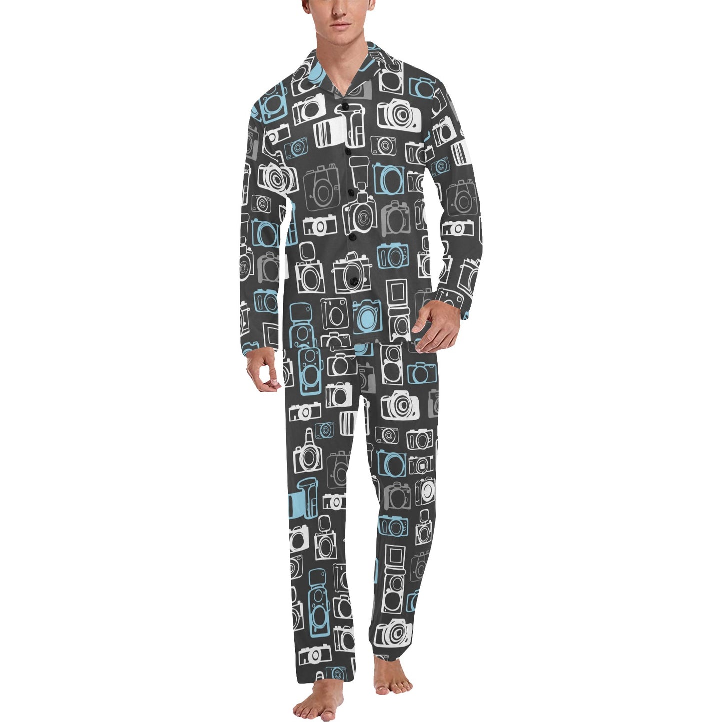 Camera Pattern Print Design 04 Men's Long Pajama Set