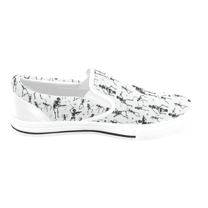 Skeleton Music Player Print Design LKS303 White Slip Ons Canvas Women's Shoes
