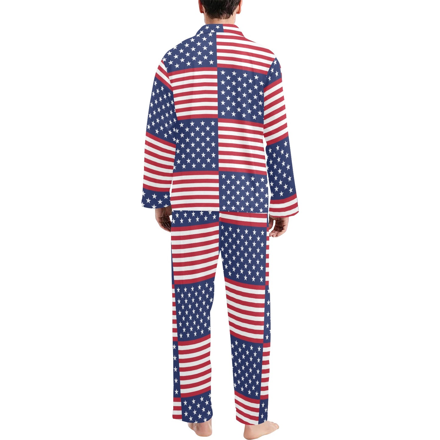 Patriotic US Flag Pattern Print Design A03 Men's Long Pajama Set