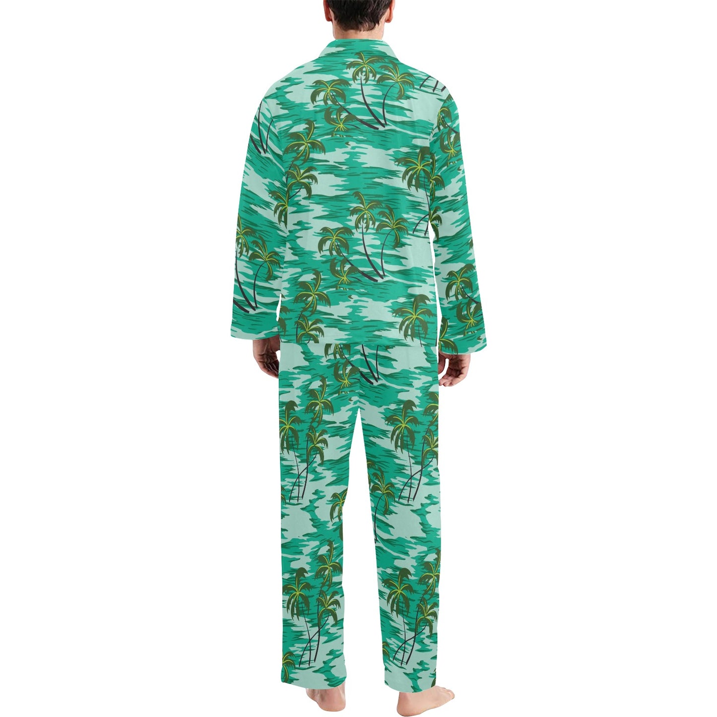 Palm Tree Pattern Print Design A01 Men's Long Pajama Set