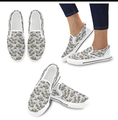 Walrus Print Design LKS401 White Slip Ons Canvas Women's Shoes