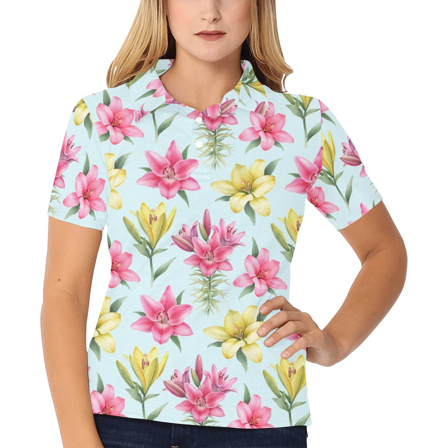 Lily Pattern Print Design LY010 Women's Polo Shirt