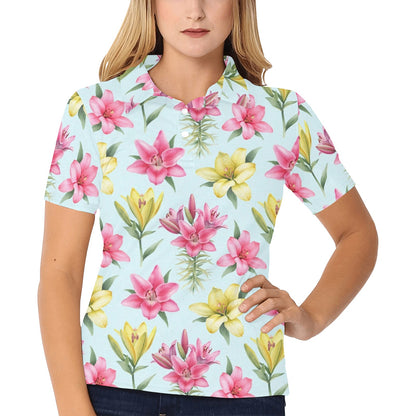 Lily Pattern Print Design LY010 Women's Polo Shirt