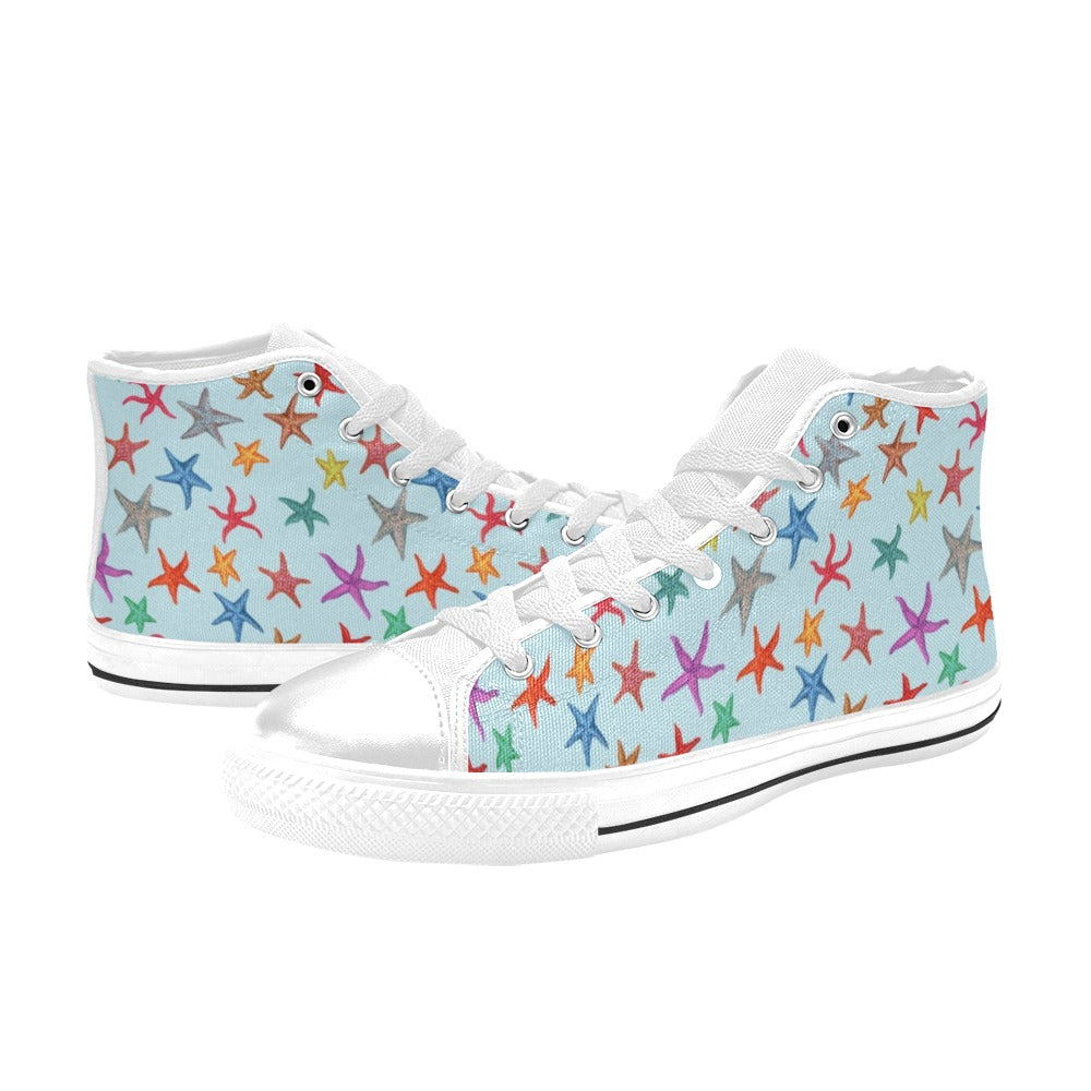 Starfish Print Design LKS402 Men's High Top Canvas Shoes