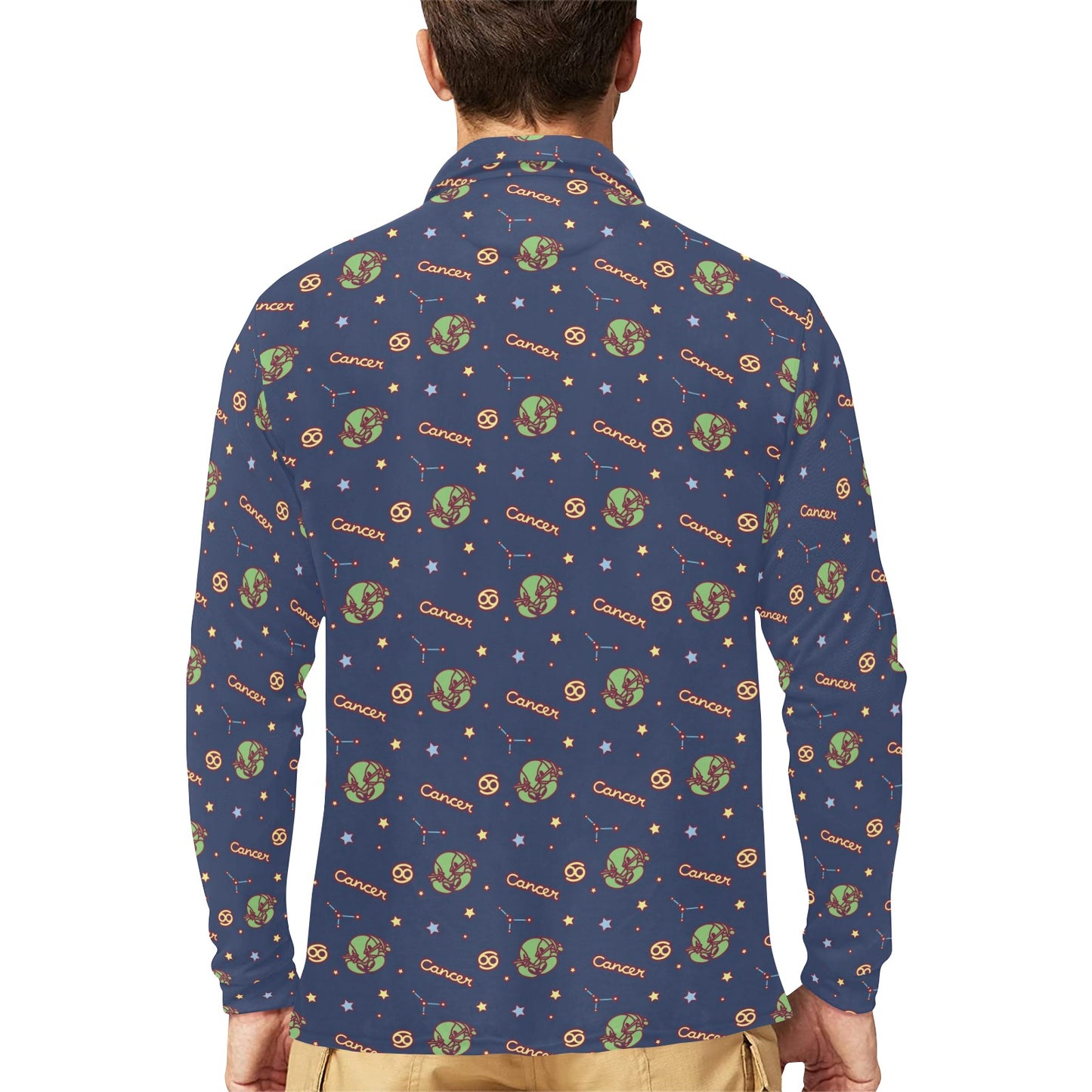 Cancer Zodiac Pattern Print Design 03 Long Sleeve Polo Shirt For Men's