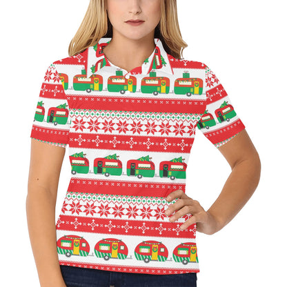 Camper Camping Ugly Christmas Design Print Women's Polo Shirt