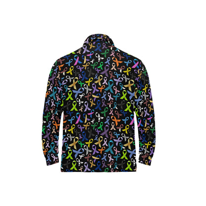 Breast Cancer Awareness Colorful Print Long Sleeve Polo Shirt For Men's