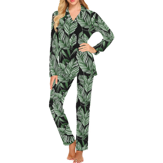 Palm Leaves Pattern Print Design PL09 Women's Long Pajama Set