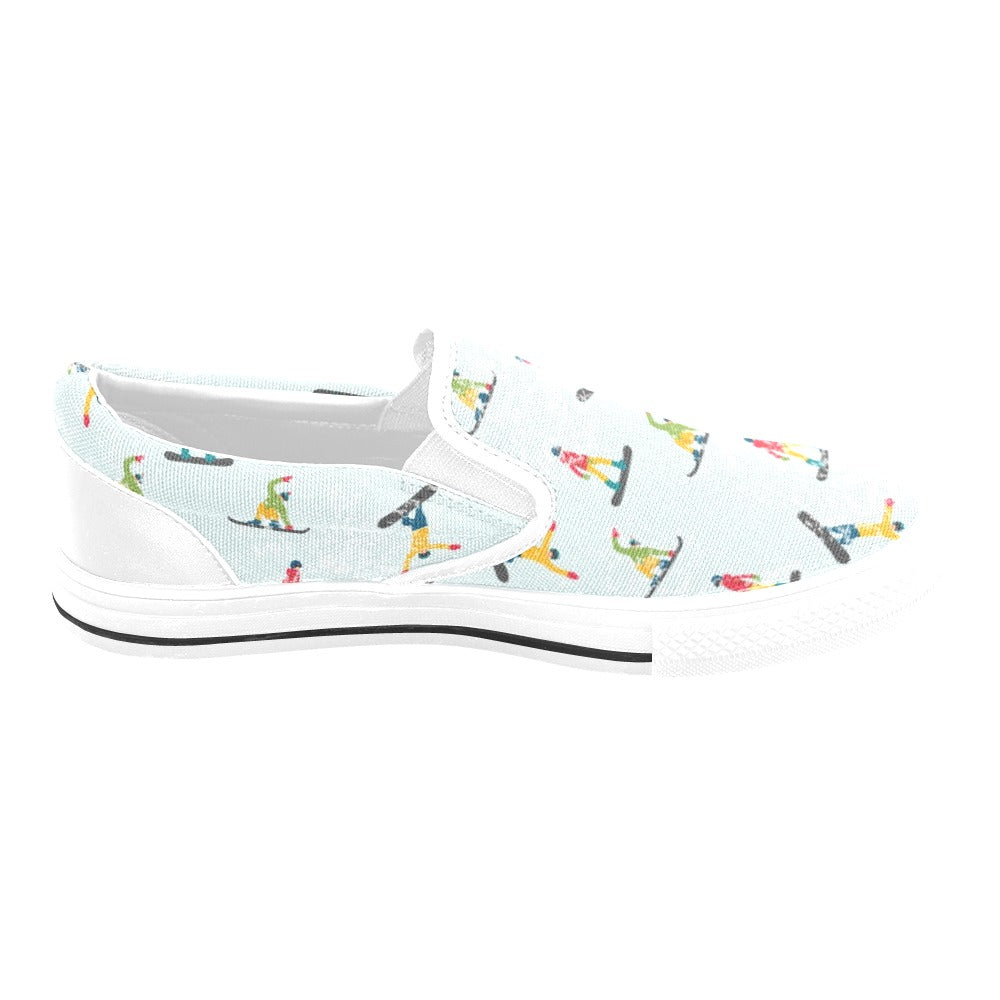 Snowboard Print Design LKS304 White Slip Ons Canvas Women's Shoes