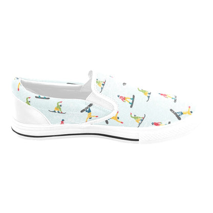 Snowboard Print Design LKS304 White Slip Ons Canvas Women's Shoes