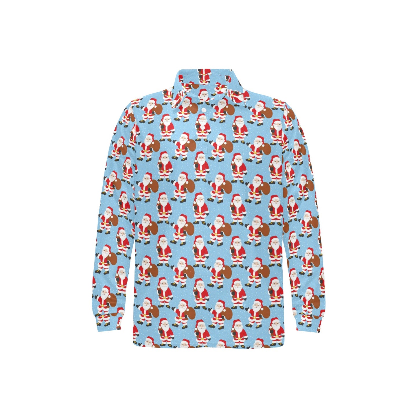 Santa Christmas Themed Print Design LKS305 Long Sleeve Polo Shirt For Men's