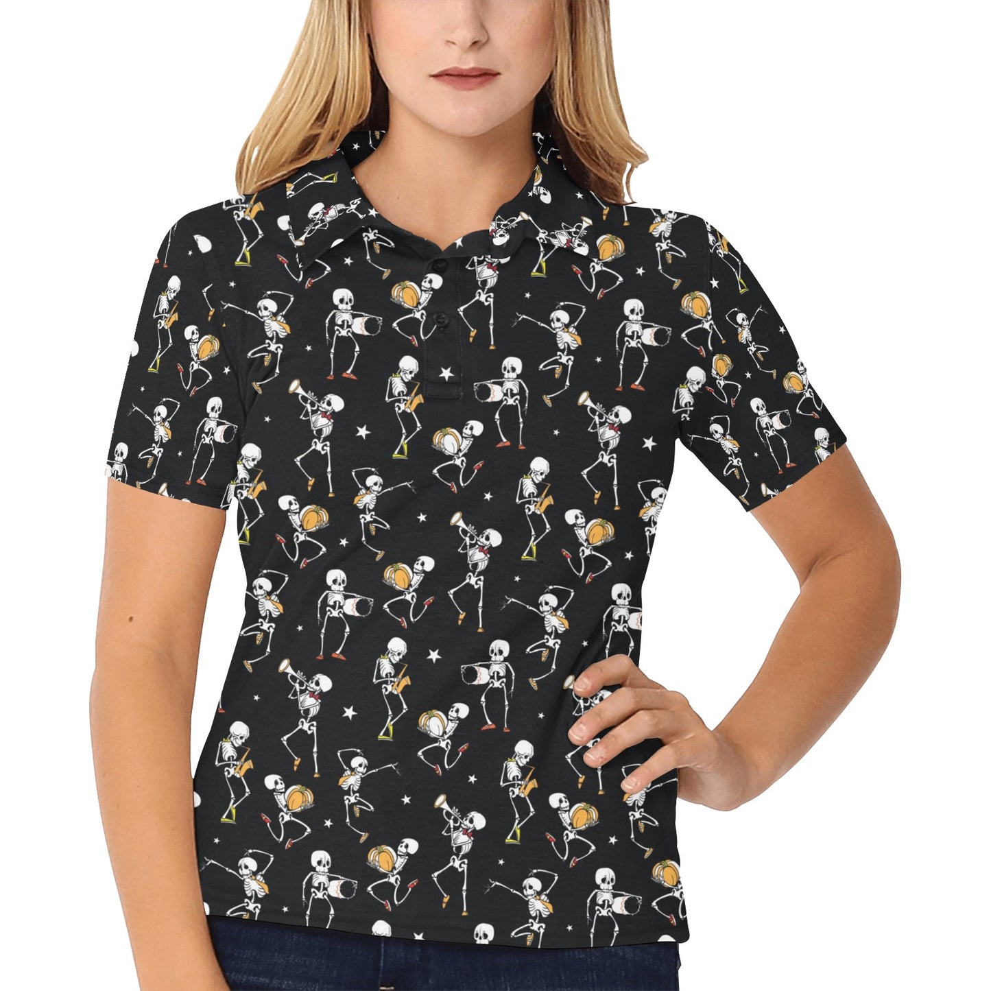 Skeleton Dance Print Women's Polo Shirt