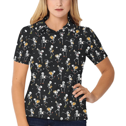 Skeleton Dance Print Women's Polo Shirt