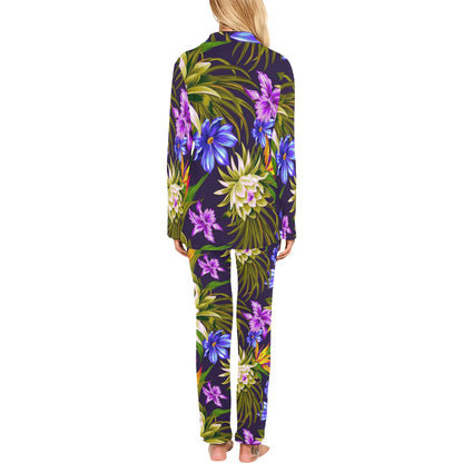 Water Lily Pattern Print Design WL08 Women's Long Pajama Set