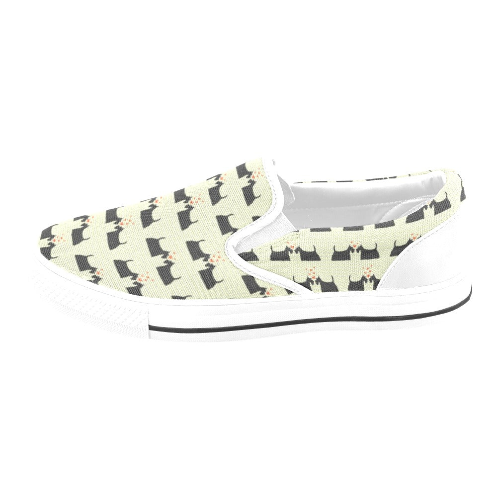 Scottish Terriers Print Design LKS304 White Slip Ons Canvas Women's Shoes