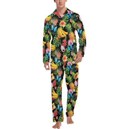 Tropical Fruits Pattern Print Design TF04 Men's Long Pajama Set