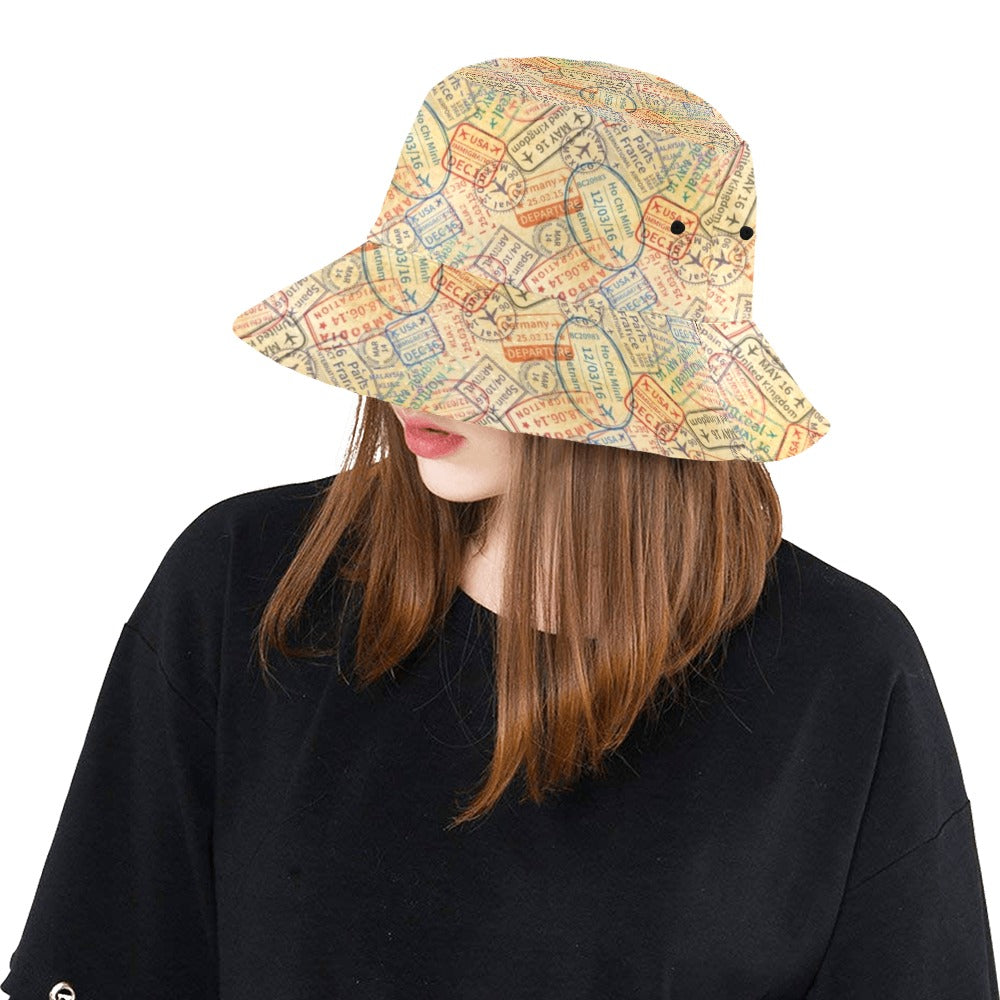 Travel Stamp Print Design LKS302 Unisex Bucket Hat