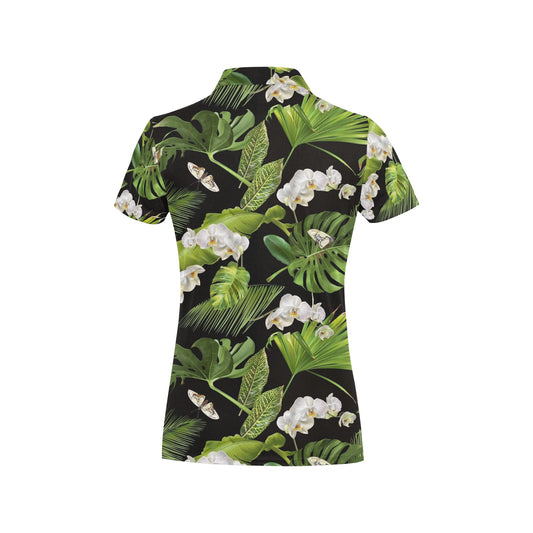 Tropical Flower Pattern Print Design TF026 Women's Polo Shirt