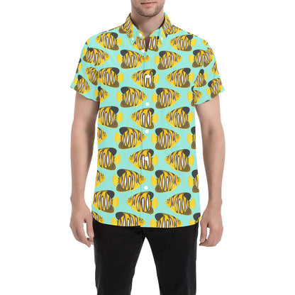 Angelfish Print Design LKS402 Men Short Sleeve Button Up Shirt