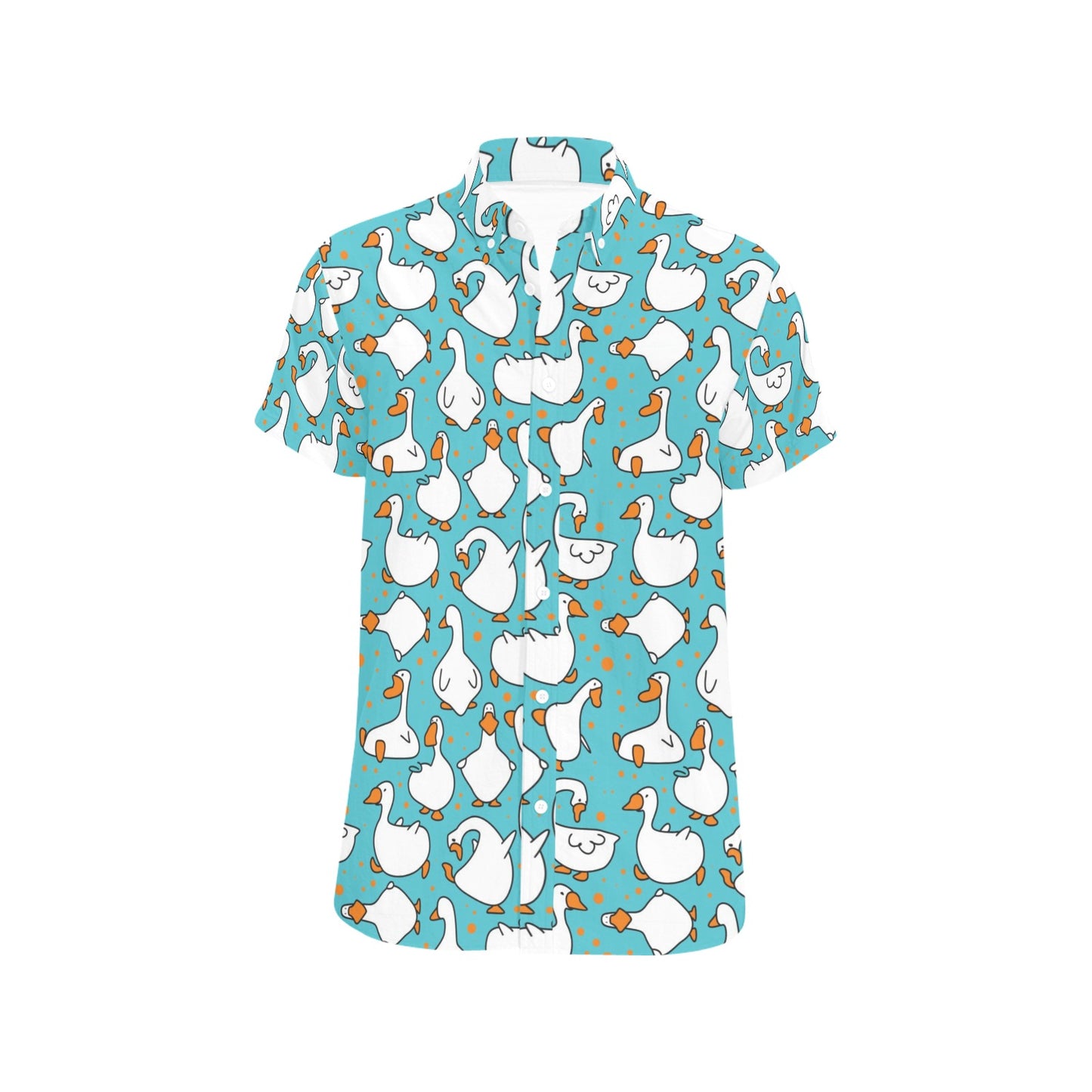 Goose Print Design LKS403 Men Short Sleeve Button Up Shirt