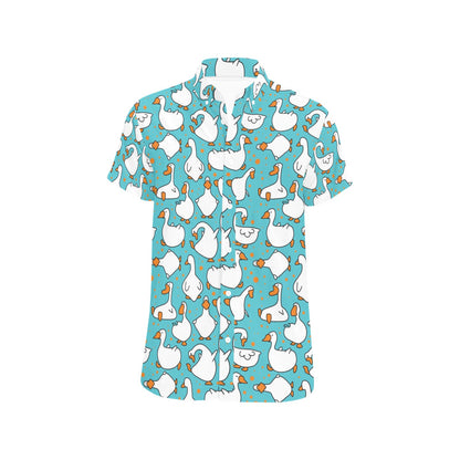 Goose Print Design LKS403 Men Short Sleeve Button Up Shirt