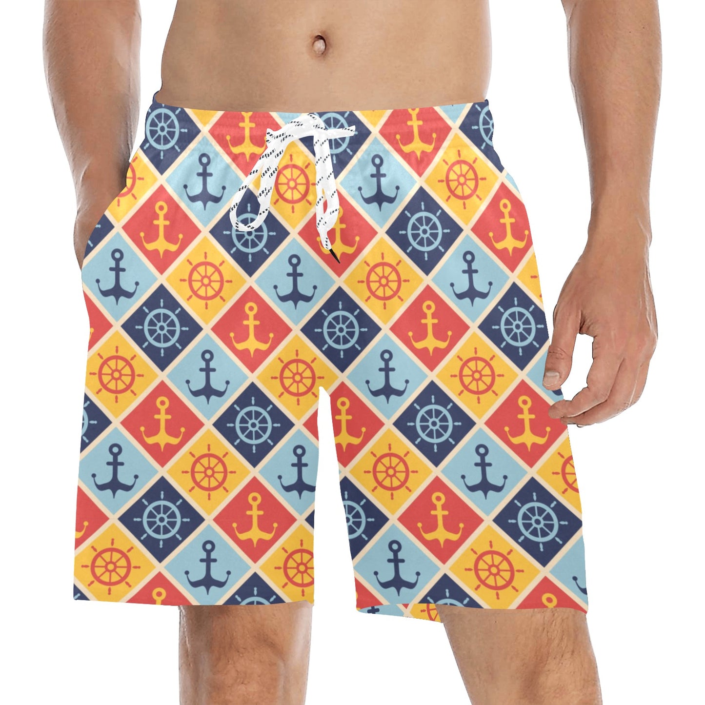 Nautical Pattern Design Themed Print Men's Swim Trunks Beach Shorts