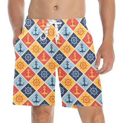 Nautical Pattern Design Themed Print Men's Swim Trunks Beach Shorts