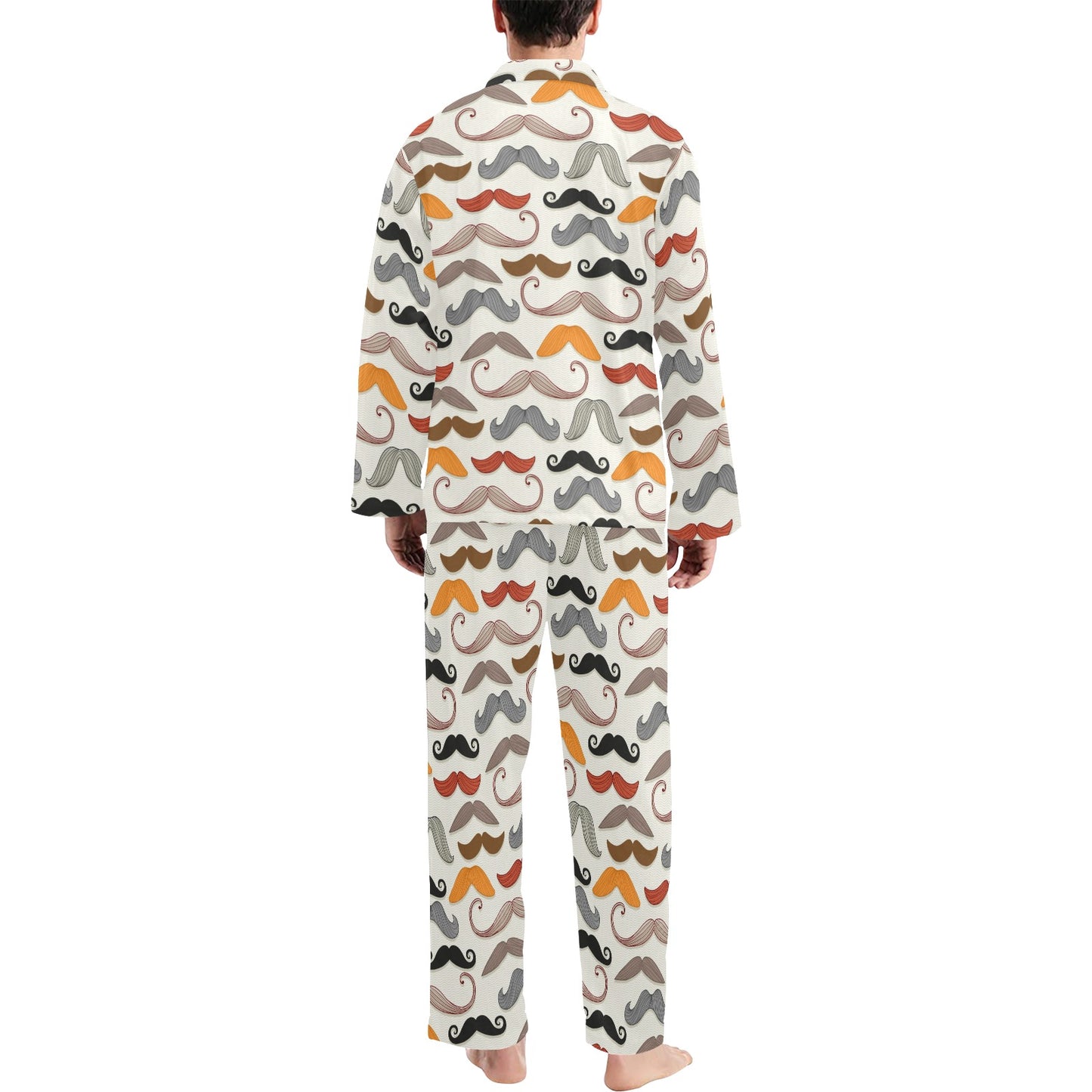 Mustache Pattern Print Design A02 Men's Long Pajama Set