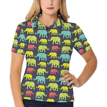 Elephant Neon Color Print Pattern Women's Polo Shirt