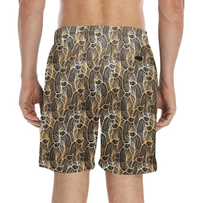 Elegant Gold leaf Print Men's Swim Trunks Beach Shorts
