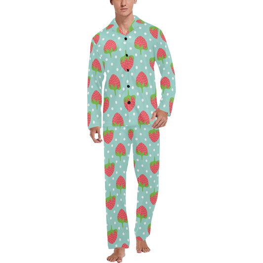 Strawberry Pattern Print Design SB06 Men's Long Pajama Set