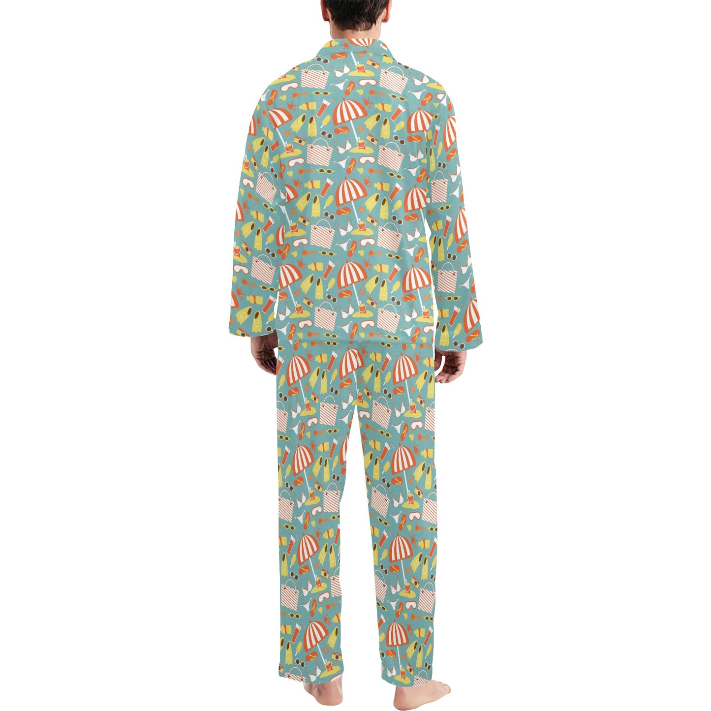 Beach Scene Pattern Print Design 02 Men's Long Pajama Set