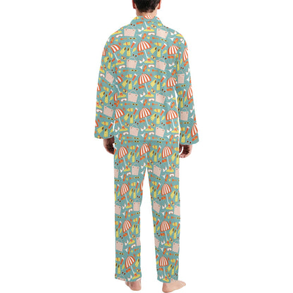 Beach Scene Pattern Print Design 02 Men's Long Pajama Set