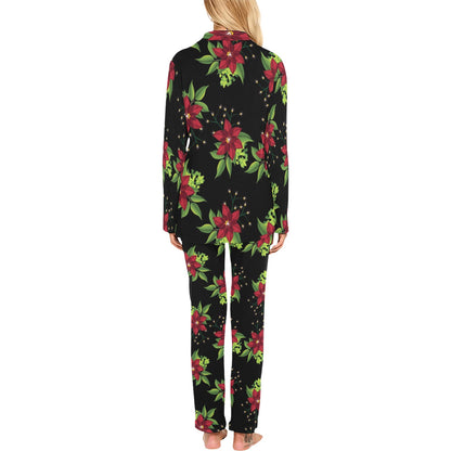 Poinsettia Pattern Print Design A01 Women's Long Pajama Set