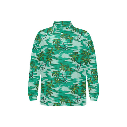 Palm Tree Pattern Print Design A01 Long Sleeve Polo Shirt For Men's