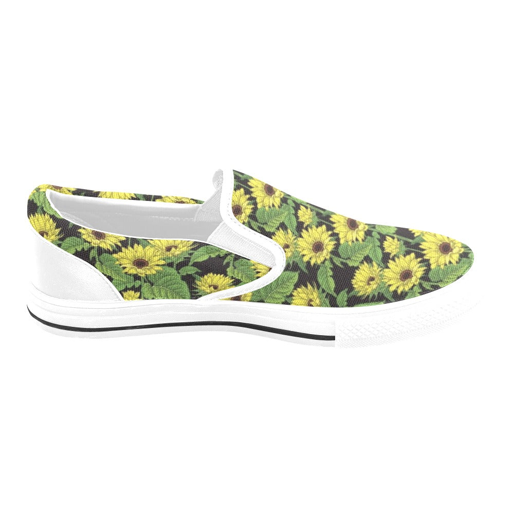 Sunflower Print Design LKS3010 White Slip Ons Canvas Women's Shoes