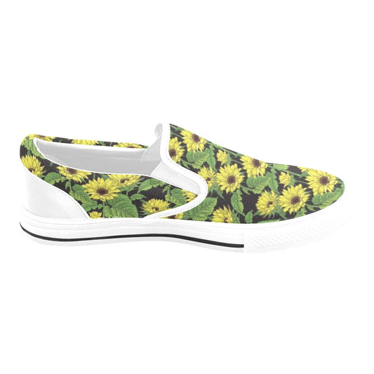Sunflower Print Design LKS3010 White Slip Ons Canvas Women's Shoes