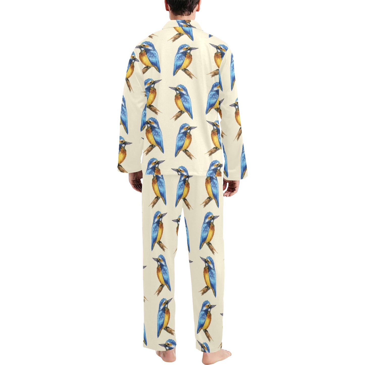 Kingfisher Pattern Print Design 01 Men's Long Pajama Set