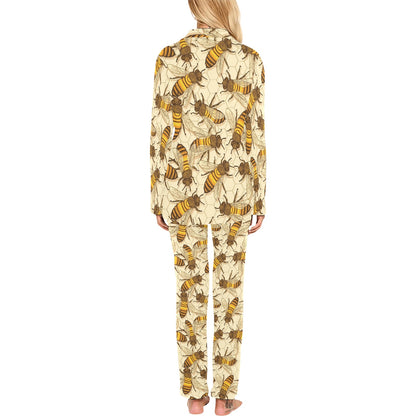 Bee Pattern Print Design BEE05 Women's Long Pajama Set