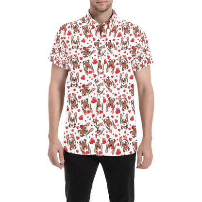 Silky Terriers Heart Print Design LKS302 Men Short Sleeve Button Up Shirt