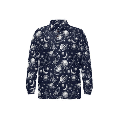 Space Rocket Print Design LKS301 Long Sleeve Polo Shirt For Men's