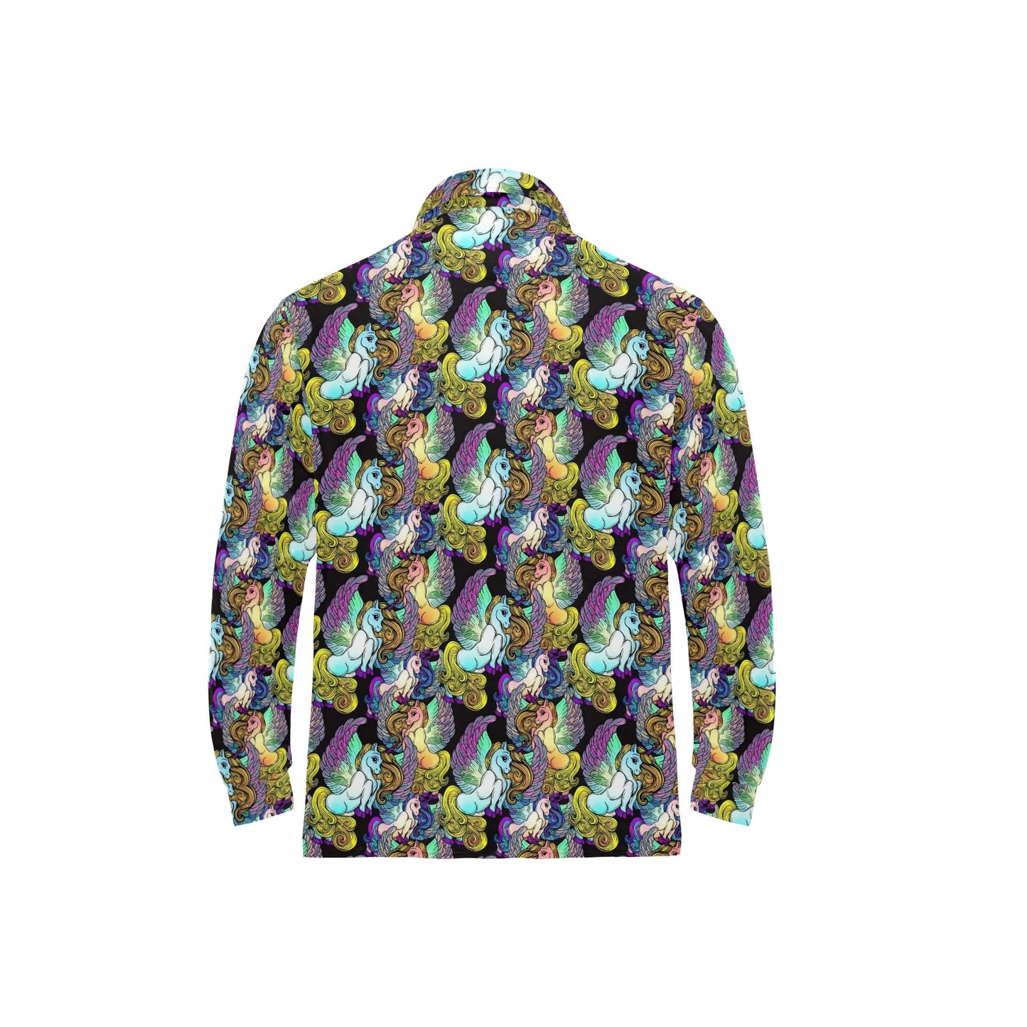 Unicorn With Wings Print Pattern Long Sleeve Polo Shirt For Men's