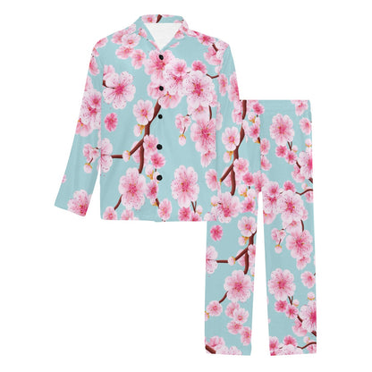 Cherry Blossom Pattern Print Design CB04 Men's Long Pajama Set
