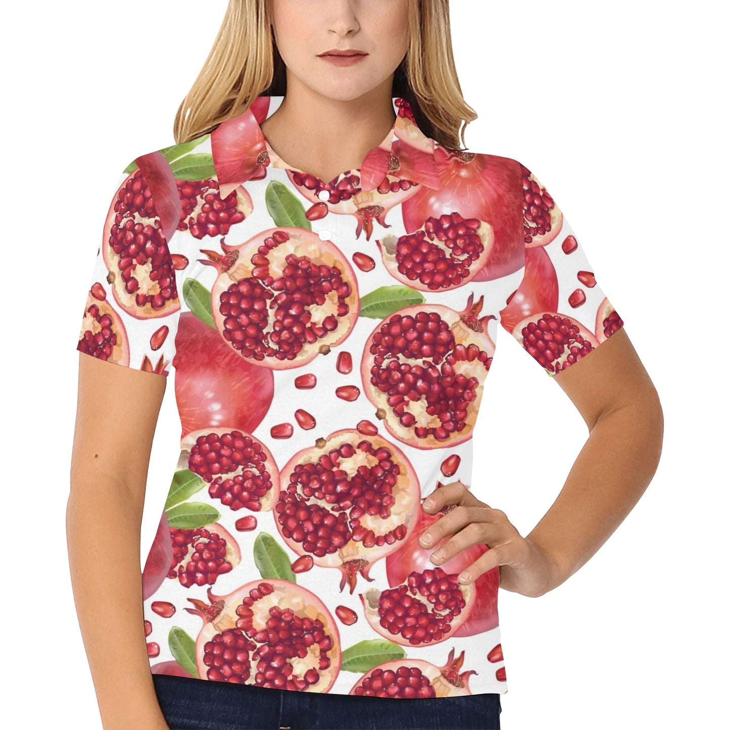 Pomegranate Pattern Print Design PG03 Women's Polo Shirt