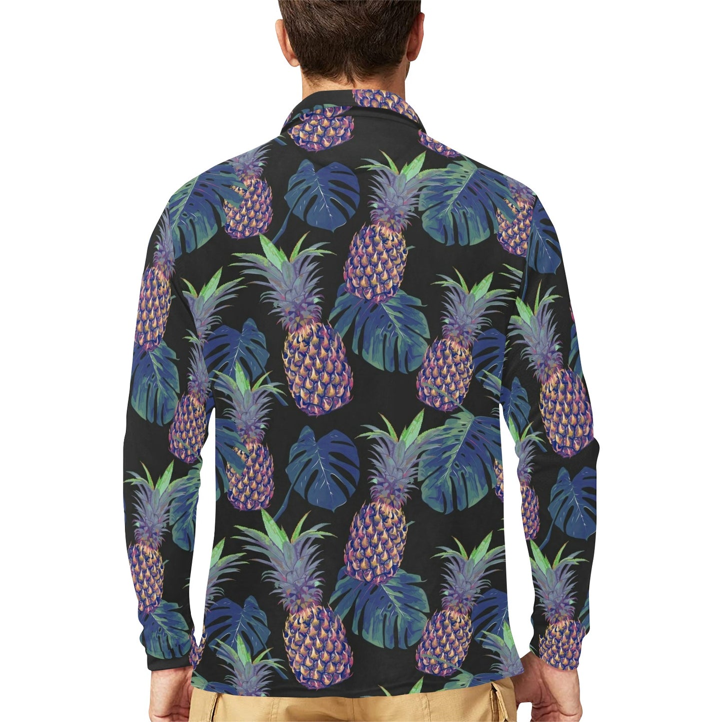 Pineapple Pattern Print Design PP04 Long Sleeve Polo Shirt For Men's
