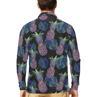 Pineapple Pattern Print Design PP04 Long Sleeve Polo Shirt For Men's