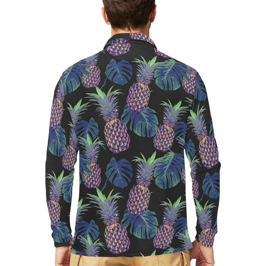 Pineapple Pattern Print Design PP04 Long Sleeve Polo Shirt For Men's